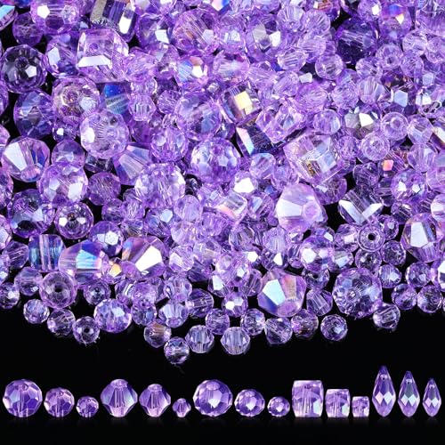 Kigeli 1280 Pcs Glass Beads Bulk Assorted Crystal Beads for Jewelry Making Faceted Teardrop Rondelle Briolette for DIY Crafts Necklace Wristband Earring Kit(Classic,Purple) - color: Purple, style: Classic