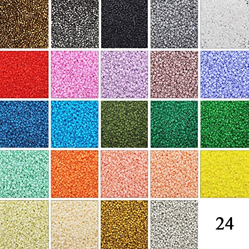 INSPIRELLE Uniform 120 Gram 12/0 (2mm) Cylinder Glass Seed Beads for Craft Jewelry Making, 24 Matte Opaque Dyed Colors - color: 22x Matte Opaque + 2 Metallic