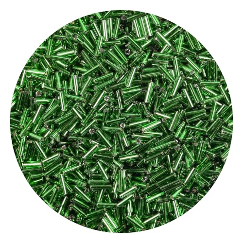 2000Pcs Tube Seed Beads 2x7mm Mini Long Glass Bugle Bead Small Craft Loose Spacer Beads for DIY Phone Charms Waist Bead Bracelets Earrings Necklaces (Dark Green) - color: Dark Green