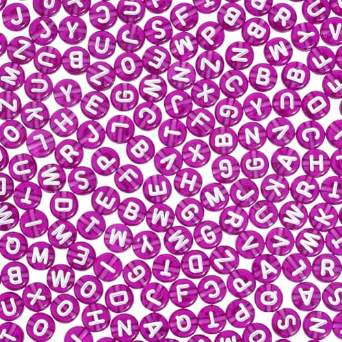 1000Pcs Acrylic Transparent Letter Beads Dark Orchid Letter Beads 7mm Assorted Alphabet Flat Round Disc Bead Horizontal Loose Spacer Bead for DIY Name Bracelet Necklace Jewelry Making - color: Dark Orchid