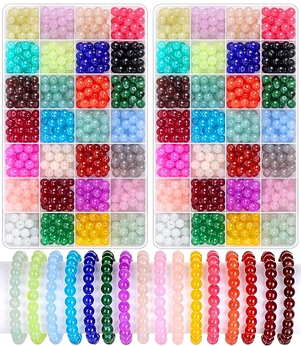 shynek 1400 Piecess 8mm Round Glass Beads for Jewelry Making, 28 Colors Crystal Beads for Bracelets Jewelry Making and DIY Crafts - color: 28 colors