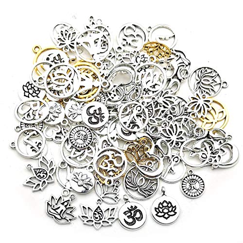 100g(80pcs) Craft Supplies Antique Silver Yoga OM Lotus Flower Charms for Jewelry Making Crafting Findings Accessory for DIY Necklace Bracelet (M294) - color: M294