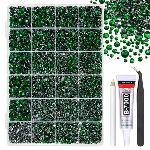 qiipii Emerald Green Crystal Resin Rhinestones w B7000 Jewelry Glue for Bedazzling Crafting 2mm 3mm 4mm 5mm 6mm Flatback Stones Diamonds Gems Charms for Nails Face Eyes Makeup Tumblers Bottles Crafts - color: Emerald Green, size: Crystal