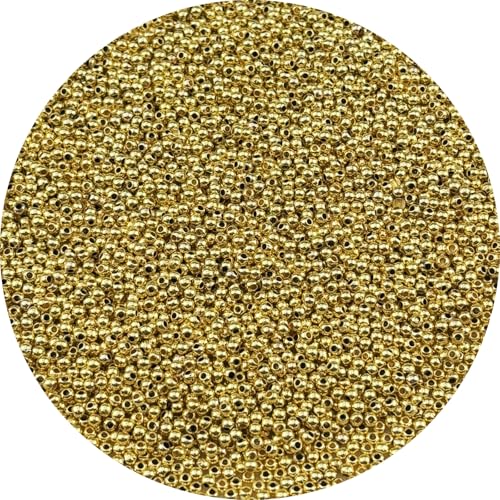 4000pcs Gold Plated Round Beads for Craft 2.5mm Smooth Round Ball Spacer Beads for Jewelry Making DIY Necklaces Bracelets Earrings Decoration - color: Gold, size: 2.5mm
