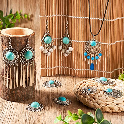 Mega Pet 16Pcs Turquoise Alloy Chandelier Components Tibetan Style Flat Round Oval with Stone Connector Charms Antique Filigree Link Charms for Women DIY Necklace Earring Jewelry Making - color: Mixed Shapes