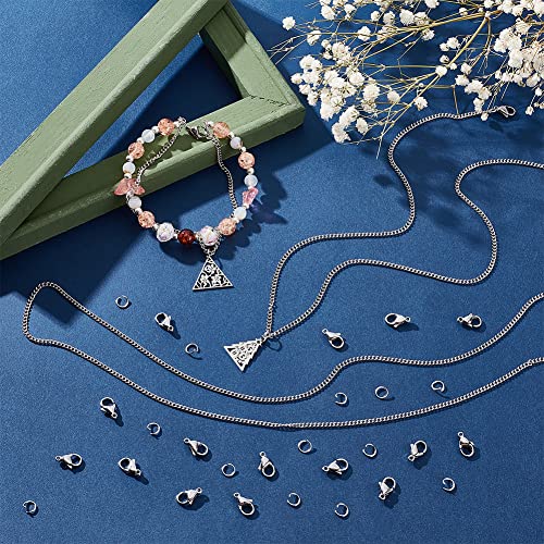 PH PandaHall 33 Feet 304 Stainless Steel Curb Cable Chain 2mm Link Necklace Chain with 20pcs Lobster Claw Clasps and 30pcs 6mm Open Jump Rings for Bracelets Necklaces Jewelry DIY Crafts Making