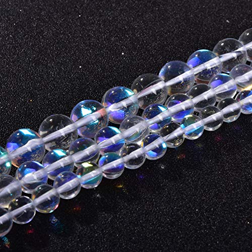 60PCS 6mm White Angel Aura Round Gemstones Polished Mermaid Aura Moonstone Beads Smooth Stone Loose Beads Crystal Quartz for DIY Jewelry Making 1 Strand 15” - color: White, size: 6mm