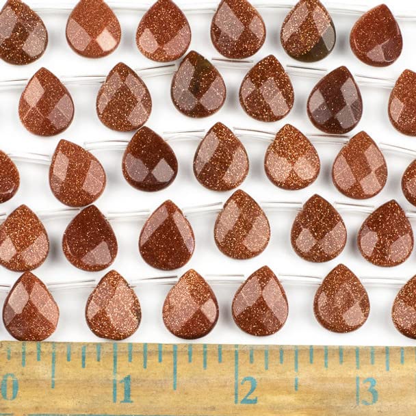 Cherry Blossom Beads Goldstone 12x15mm Faceted Top-drilled Teardrop Beads - 12 pcs/ 8 Inch Strand - color: Goldstone