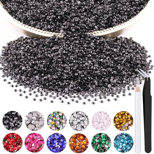 5000PCS 2mm Resin Rhinestones in Bulk (Black), Bedazzling Flatback Crystals for Crafts DIY Nail Decoration, Gems Charms for Tumbler Shoes Clothing Fabric with Pickup Pen and Tweezers - color: A04 Resin Rhinestones (Black), size: 2mm