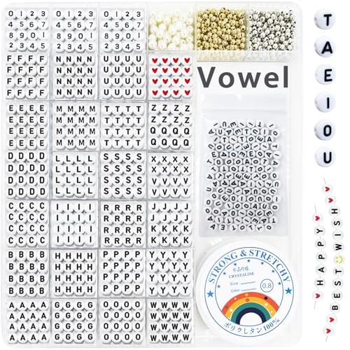 MIIIM 1920 Pcs Pony Beads Letters for Bracelets Making, Vowel-Rich Alphabet Kit with Minimized Rare Characters, 4x7mm Round Letter Beads, Numbers (White and Black) - color: Round White and Black