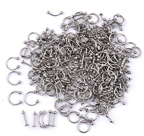 IPINK Piercing Kit 14G-16G Rainbow Surgical Steel Body Piercing Belly Button,Tongue, Eyebrow, Nipple, Lip, Nose, Chi Gauge - style: 50 Pieces