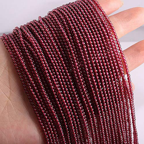 Natural Stone Beads Polished Round Garnet Stone Charms for Jewelry Making DIY Bracelet Necklace (2mm) 2 Strands - color: Garnet, size: 2mm