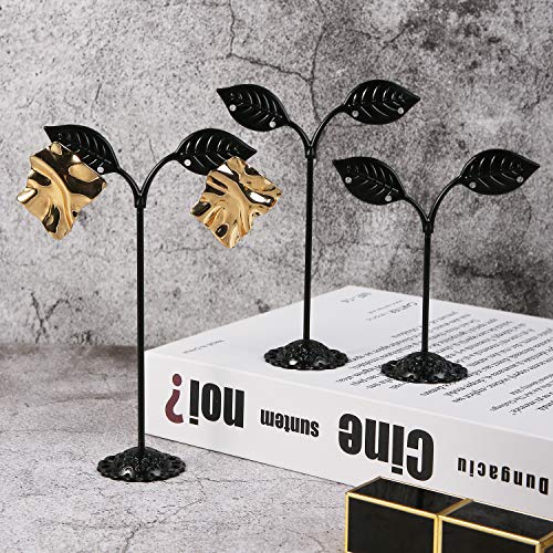 Black Earring Stand Detachable Metal Earring Display Storage Rack for Photography Jewelry Props Show Closet Retail Store Display 3 Pcs, Leaf Shape
