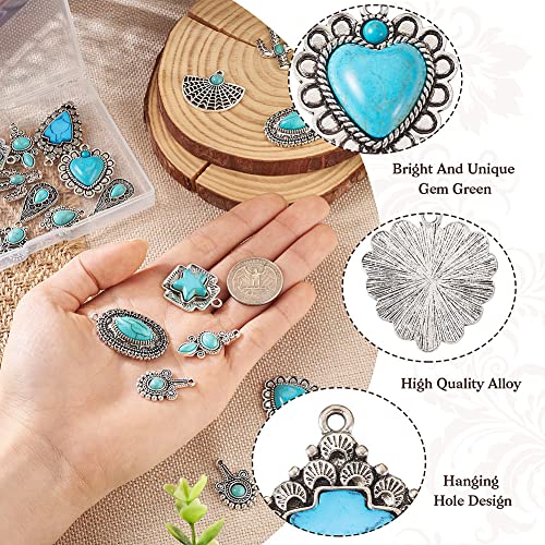 PH PandaHall 24Pcs Western Jewelry for Women Earring Bohemian Turquoise 12 Styles Pendant Charm DIY Bracelet Necklace Making, # Sky Blue (FIND-TA0001-79-Yilisi)