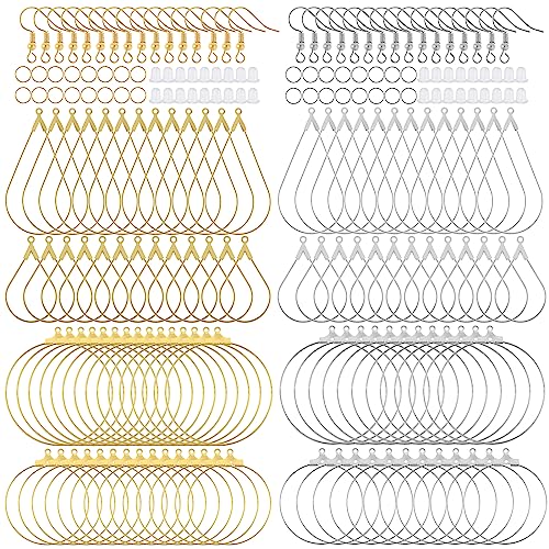 200PCS Earring Making Kit - Beading Hoop Finding, Open Hoops Bulk Wire for DIY Jewelry Craft Supplies - Teardrop and Round