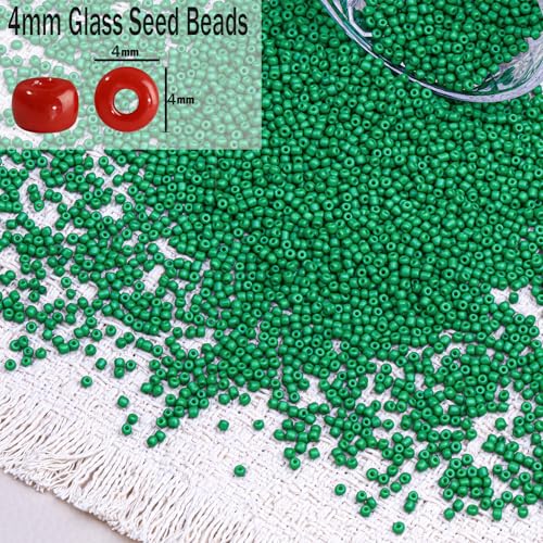 2000pcs Glass Seed Beads Bulk, 4mm 6/0 Mini Pony Spacer Small Individual Color Seed Beads for DIY Bracelet Necklaces Wrist Jewelry Making, Green - color: Green