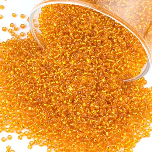 10100 Pcs Size 11/0 Glass Seed Beads, 2 mm Light Orange Small Mini Spacer Loose Pony Beads for Jewelry Making and DIY Crafts - color: Light Orange, size: Small