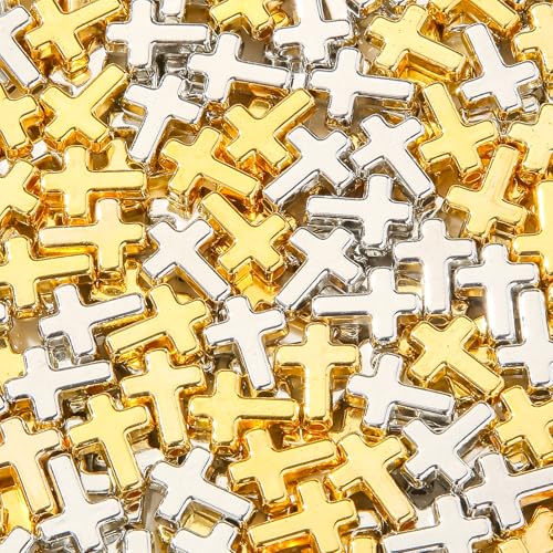300pcs Cross Beads Gold&Silver Crosses Spacer Bead Bulk for DIY Crafting Necklace Bracelet Jewelry Making Keychain (Golden&Silver) - color: golden&silver