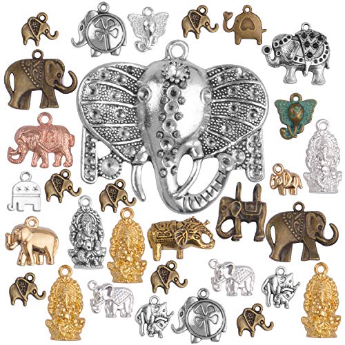 100g (About 20-40pcs) Mixed Alloy Elephant Charms Tibetan Animal Elephant Head Charms Pendants Jewelry Findings for Bracelets Necklace Crafts Making - style: Mixed Elephant Charms