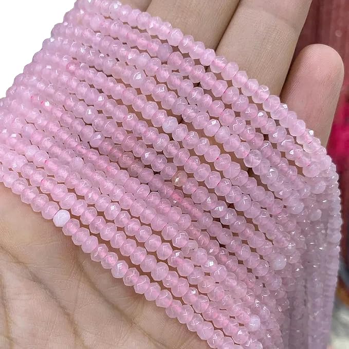 Perlin Agate & Jasper Gemstone Strand Beads 4 mm Rondelle 110 Pieces Jewellery Beads Semi-Precious Stone for Jewellery Necklace Bracelet Earrings (Rose Quartz) - color: rose quartz