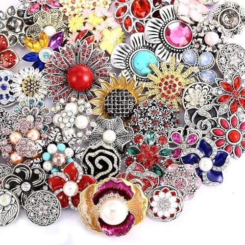 10PCs Mixed Style Rhinestones Snaps Jewelry Charms Ginger Buttons 18/20mm for Interchangeable Snaps Jewelry Making Women DIY Bracelets Necklaces Rings Brooch Accessories Multi-Color - color: Multi-Color
