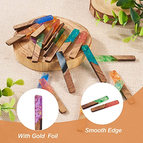 FASHEWELRY 20Pcs Resin Wood Earring Charms Rectangle Wooden Earring Blanks Bar Boho Charms for Jewelry Making Wooden Earring Pieces with Gold Foil - color: 0Rectangle-Mixed Color