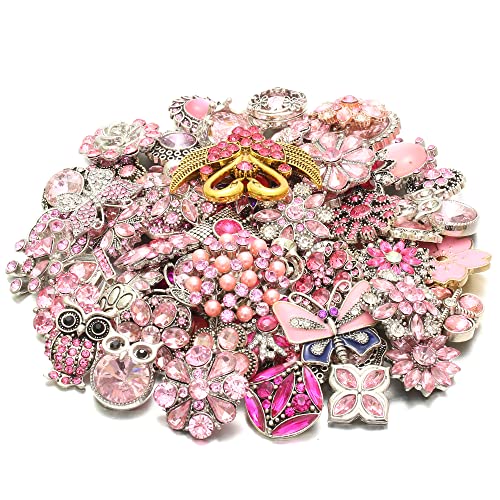 10PCs Mixed Style Rhinestones Snaps Jewelry Charms Buttons 18/20mm for Interchangeable Snaps Jewelry Making Women DIY Button Bracelets Necklaces Rings Brooch Accessories(Pink) - color: Pink
