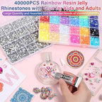 40000Pcs Resin Rhinestones with B7000 Jewelry Glue for Bedazzling Crafting, Rainbow Crystals Flat Back Gems with Craft Adhesive for DIY Graduation Cap Clothes Tumblers Shoes Nails and Face - size: 2mm-6mm