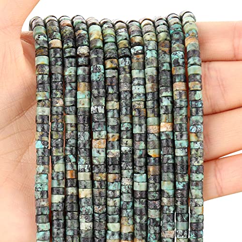 150PCs Natural African Turquoise Spacer Beads, Loose Semi Precious Flat Round Gemstone Heishi Disc Stone Beads for Beading Jewelry Making 4mm*2mm 38cm - color: African Turquoise, size: 4MM*2MM