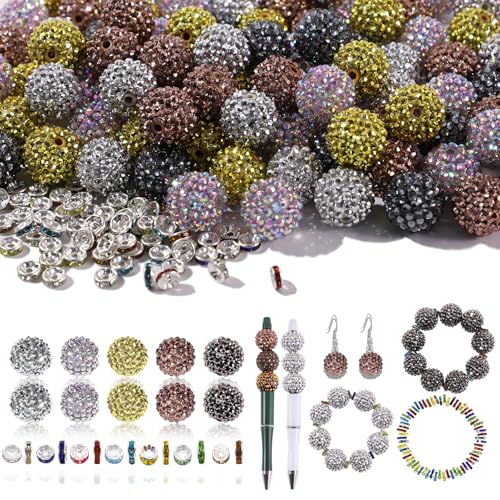 12mm Beads for Pens - 45 Pcs Rhinestone Beads and 220 Pcs Spacer Bead for Beadable Pens - Glitter Acrylic Bubblegum Round Bling Focal Bead for Bracelets - Beaded Pen Supplies (Advanced) - color: E-Advanced, size: 12mm