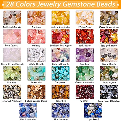 Crystal Chips Beads for Ring Making, 28 Colors Gemstone Beads for Jewelry Making, Crystal Ring Making Kit with Plastic Box for Jewelry Ring, Bracelets, Earring Making Supplies