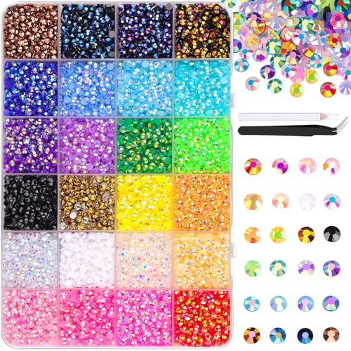 12600Pcs Resin Jelly Rhinestones with Tweezers for Crafting, Mixed-Color 4mm Non Hotfix Flatback Gems, Bedazzling Crystal for DIY Crafts Clothing Tumblers Mugs Shoes Fabric Decor Nail Art Makeup - color: Jelly Multicolored 4mm, size: Large Pack