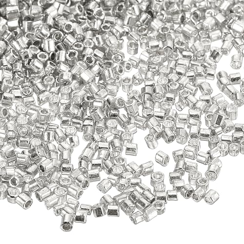 uxcell 1400Pcs Glass Bugle Beads, 1.5x1.5mm Tube Mini Loose Glass Seed Spacer Bead for DIY Earrings Necklaces Bracelets Jewelry Making (Electroplating Silver) - color: Electroplating Silver, size: 1.5x1.5mm