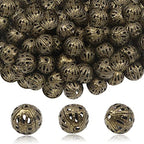 TOAOB 100pcs 8mm Antique Bronze Filigree Hollow Ball Beads Round Metal Loose Spacer Beads for DIY Crafts Bracelets Necklaces Earrings Jewelry Making - color: Antique bronze, size: 8mm