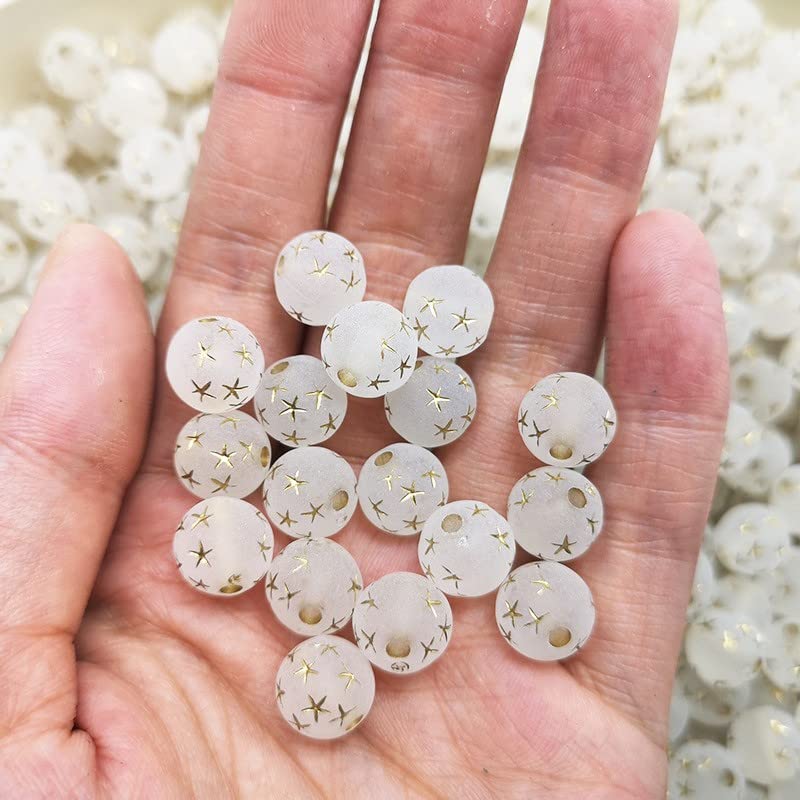LadayPoa 200pcs 8mm Acrylic Frosted Gold Star Round Beads for Jewelry Making Plastic Bubble Beads Ball Charms for Bracelet Making Necklace DIY Bubblegum Bead Christmas Ornament Gifts - color: frosted 8mm200pcs