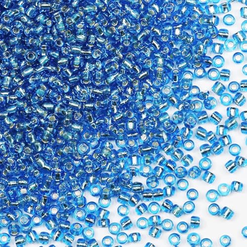 Lake Blue Seed Beads200 Grams About 6500pcs, 3mm 8/0 Glass Craft Beads for Making Earrings, Bracelets, Pendants, Waist Jewelry,DIY Handmade Seed Beads（Lake Blue Silver Lined ） - color: Lake Blue Silver Lined, size: 3mm