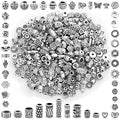 350 Pcs Silver Spacer Beads for Jewelry Making, Mixed Bulk Random Styles Metal Beads for Bracelets, Necklace, Earring Jewelry Making - color: Silver1