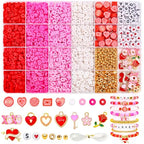 BONNY BOXX 3300PCs Valentine Day Clay Beads Set, Flat Round Disc Heishi Polymer Clay Beads with Letter Beads & Charms for Friendship Bracelet Making, Valentine Jewelry for DIY Crafts Birthday Gifts - color: Clay Beads Set - 003