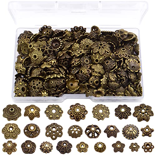Jdesun 120 Gram Flower Bead Caps Vintage Alloy Bali Style End Caps Spacer Beads with a Box for Necklace Bracelet Crafts Jewelry Making Findings, Bronze - color: Bronze