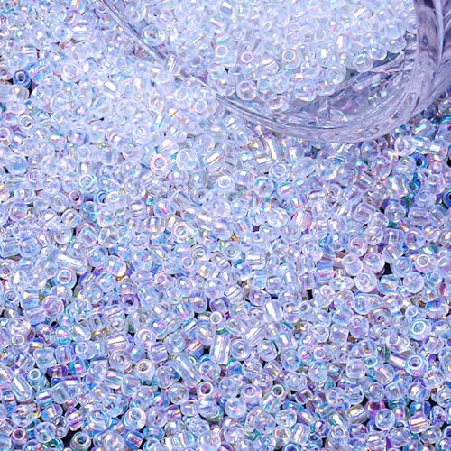 2000pcs Glass Seed Beads Bulk, 4mm 6/0 Mini Pony Spacer Small Individual Color Seed Beads for DIY Bracelet Necklaces Wrist Jewelry Making, Multicolored Translucent White - color: Multicolored Translucent White