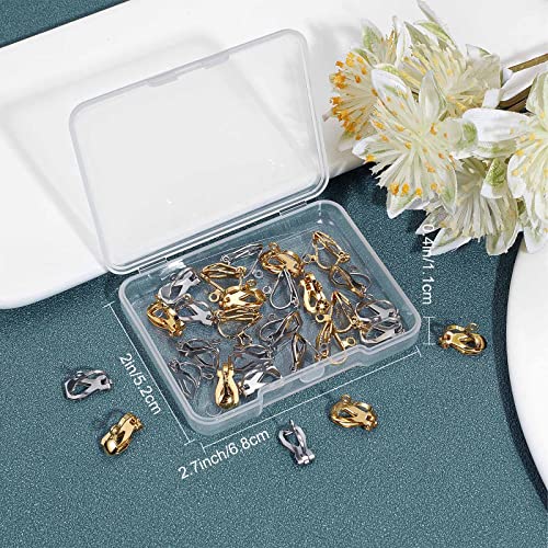 SUNNYCLUE 1 Box 40Pcs 2 Colors Clip-on Earring Converters Stainless Steel Clip on Earrings Components Gold Silver Dangle Ear Findings for Women Adult Jewelry Making DIY Crafts Supply - color: 40pcs 2 Colors Stainless Steel Clip-on Earring Converters