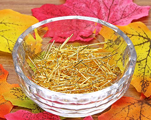 Shapenty 200PCS Mini Metal Wire Eyepins Beading Small Open Eye Head Pins Needles Bulk for DIY Craft Bead Earring Pendant Necklace Bracelet Jewelry Charm Finding Making (24mm/1Inch, Gold) - color: Gold, size: 24 mm