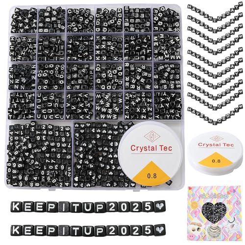 Acrylic Letter Beads 4mm Flat Round, 6mm Square - Beads for Making Friendship Bracelet or Necklace (Square Black Plus White) - color: Square Black Plus White