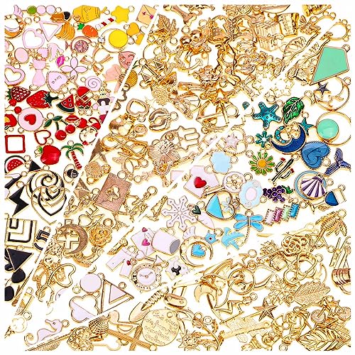 200Pcs Charms for Jewelry Making, Assorted Wholesale Mixed Bulk Metal Earring Bangle Charms for DIY Necklace Bracelet Jewelry Making and Crafting (Assorted Color) - color: Assorted Color
