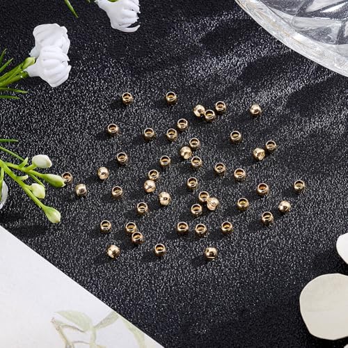 Beebeecraft 1 Box 300Pcs Round Crimp Beads 14K Gold Filled Brass Spacer Stopper Bead Clamp Ends Rondelle Crimper Beads for Jewelry Making - size: 3mm