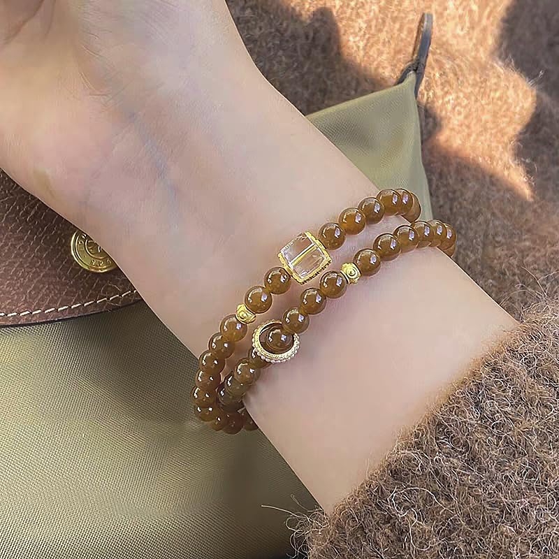 200PCS Glass Beads 8mm Glass Beads for Bracelets Necklaces Jewelry Making DIY Crafts (Coffee) - color: Coffee