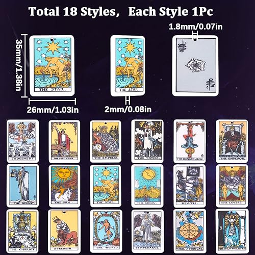 SUNNYCLUE 1 Box 18 Styles Tarot Charms Tarot Card Charm Bulk Acrylic Lucky Fortune Astrology Divination Amulet Magic Pendants for Jewelry Making DIY Crafts Supplies - style: Tarot 1