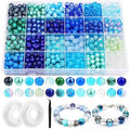 PAXCOO 720pcs Glass Beads for Jewelry Making 8mm, 24 Colors Bead Bracelet Making Kit Blue Round Loose Beads for Bracelet Earring Necklace Jewelry Making Supplies - color: Blue