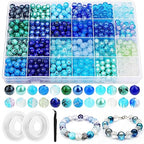 PAXCOO 720pcs Glass Beads for Jewelry Making 8mm, 24 Colors Bead Bracelet Making Kit Blue Round Loose Beads for Bracelet Earring Necklace Jewelry Making Supplies - color: Blue