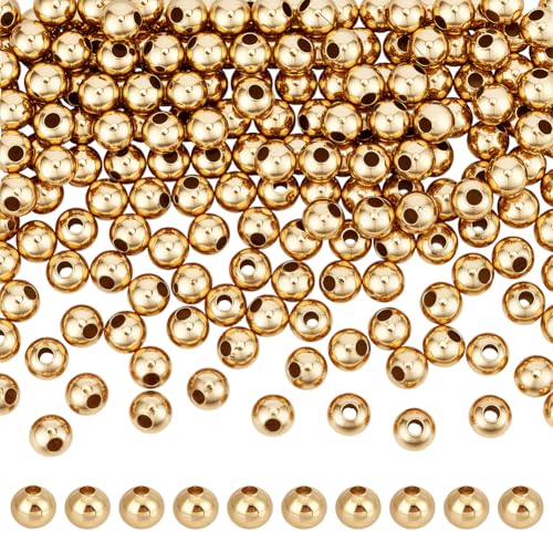 BENECREAT 200Pcs Real 18K Gold Plated Stainless Steel Spacer Beads, Round Spacers Beads, 2.2mm Hole Metal Smooth Bead for DIY Bracelet Necklace Jewelry Crafts Making - size: Hole: 2.2mm
